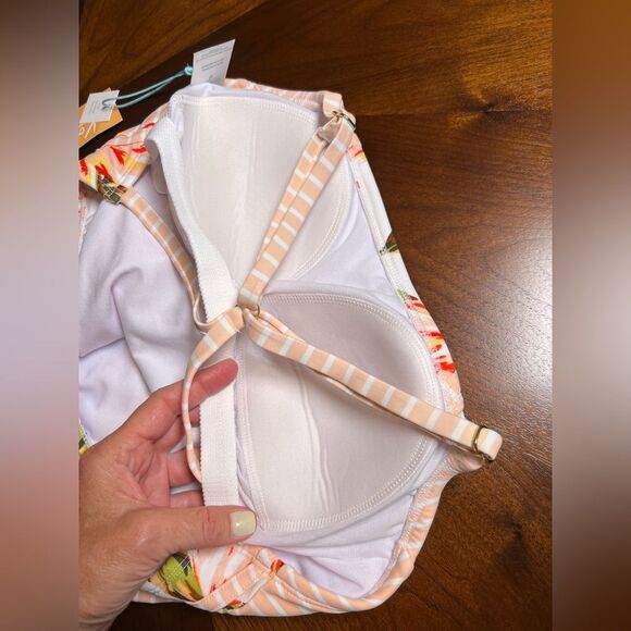 Kona Sol Striped & Floral Print Suit 🌺 Peach, white & green 🌺 size medium - Picture 6 of 10